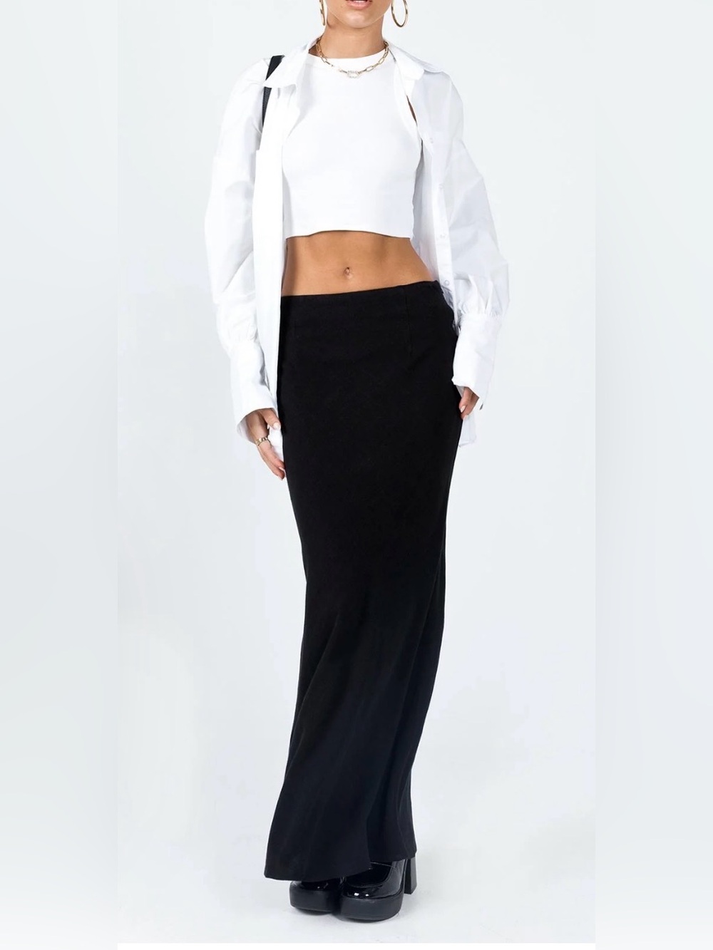 Princess Polly Jodie Maxi Skirt Black Maxi Skirt Size: 4 Linen Blend Low Rise